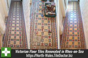 Victorian Hallway Floor Before and After Cleaning Repair Sealing Rhos-on-Sea